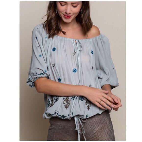 white Boho Floral Embroidered Woven Top - Picture 8 of 13